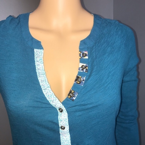 Anthropologie Little Yellow Button Teal High/Low Top – Size XS - Picture 2 of 6